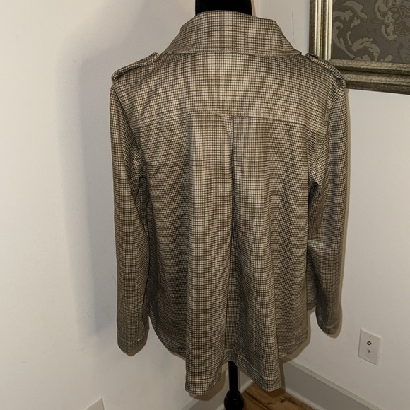 DG2 Diane Gilman tan olive green‎ houndstooth zipper front jacket Sz M - Picture 4 of 8